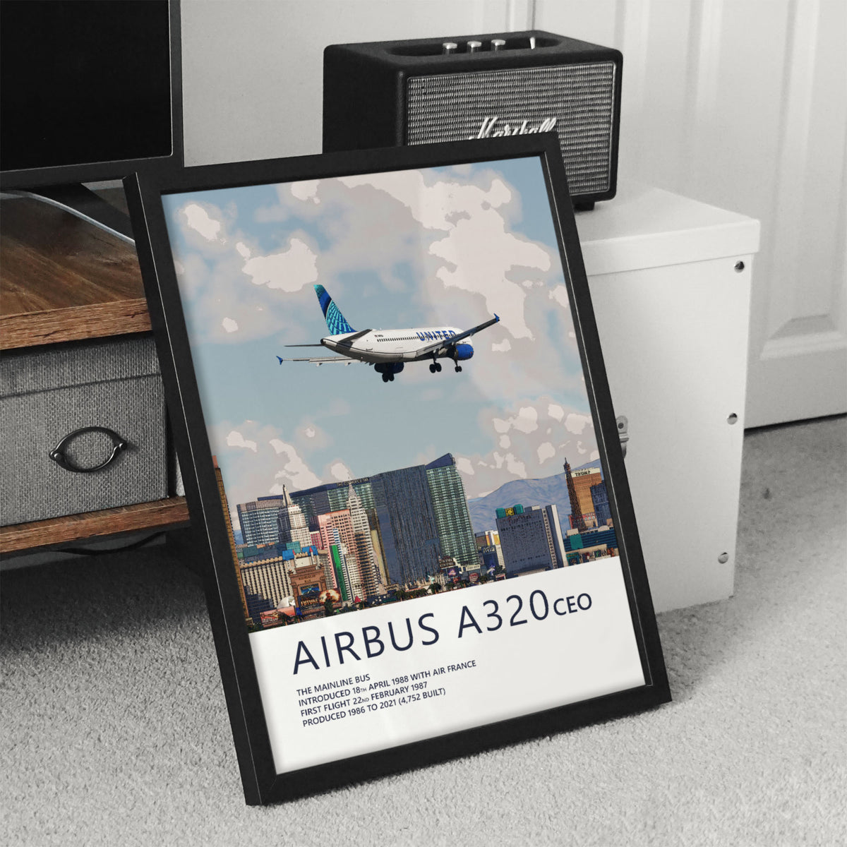 United Airlines Airbus A320 Poster – Las Vegas Skyline