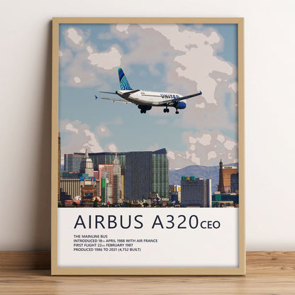 United Airlines Airbus A320 Poster – Las Vegas Skyline