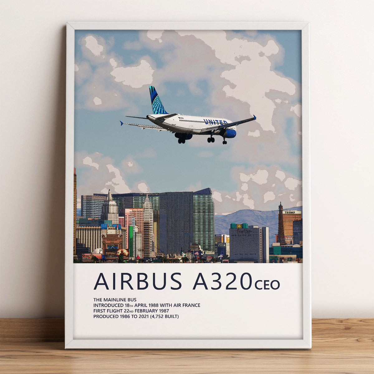 United Airlines Airbus A320 Poster – Las Vegas Skyline